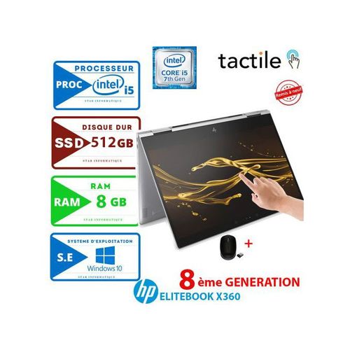 Hp PC Portable ELITEBOOK X360 G3 I5-8éme -8GB- 512GB SSD - TACTILE -REMIS À NEUF/
 Fiche Technique et Prix au Maroc
