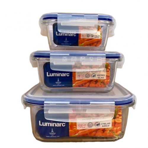 Luminarc 3 Boîte de conservation rectangulaire en verre 38/76/122 cl
 Fiche Technique et Prix au Maroc