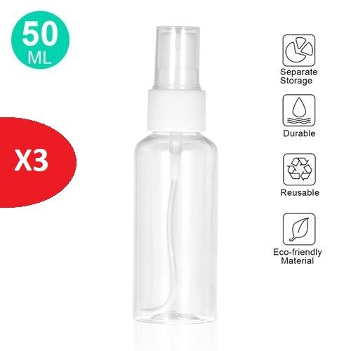 3 pulverisateur de liquide 50 ml transparent et blanc
 Fiche Technique et Prix au Maroc