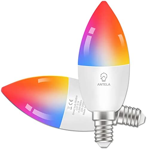 ANTELA Ampoule Connectée WiFi LED E14 Ampoule Intelligente Compatible avec Alexa et Google Home, Télécommande, Commande Vocale, Couleur Dimmable, Aucun Concentrateur Requis, 2 PCS Fiche Technique et Prix au Maroc