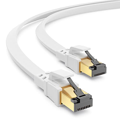 deleyCON 2m CAT8.1 Câble Réseau Plat 40 Gbit 2000 MHz Câble Patch Gigabit Câble Ethernet RJ45 LAN DSL Câble CAT.8 - Blanc Avis, Fiche Technique et Prix au Maroc