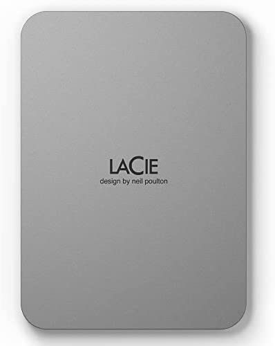 LaCie Mobile Drive, 5 To, disque dur externe portable - Moon Silver, USB-C 3.2, pour PC et Mac, en matériaux recyclés, avec abonnement à toutes les applications Adobe et Services Rescue (STLP5000400) Fiche Technique et Prix au Maroc