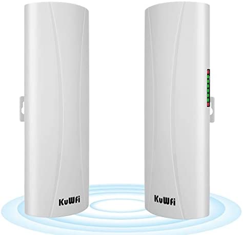KuWFi 3KM Pont sans Fil extérieur 5.8 G, Pont WiFi Point à Point extérieur, Kit de Pont sans Fil Haute Vitesse 300Mbps Compatible PoE 2 packsavec Un Affichage LED. CPE353 Fiche Technique et Prix au Maroc