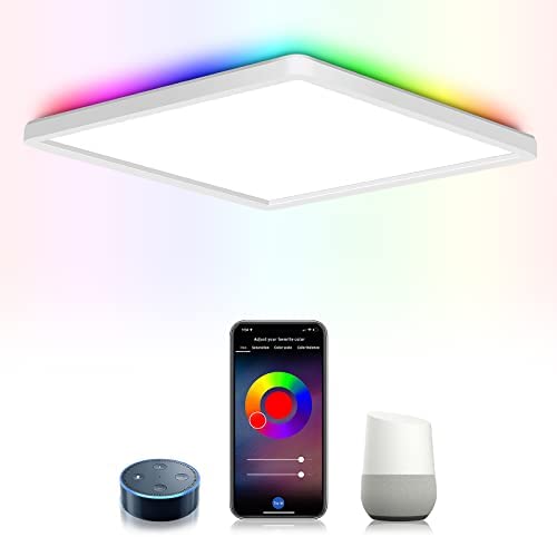 Manjusaka Plafonnier LED RGB, Dimmable, 24W 2000lm Plafonnier à Changement de Couleur, IP44 App Smart Panel pour Chambre, Salon, Salle de Bain, Cuisine, Chambre d'Enfant Fiche Technique et Prix au Maroc