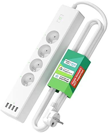 Multiprise Connectée (Type E), 10A Multiprise WiFi avec 4 AC Prises et 4 Ports USB Compatible avec Alexa, Google Home et SmartThings, Prise Intelligente avec Commande Vocale et Contrôle à Distance Fiche Technique et Prix au Maroc