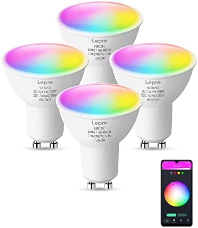 Lepro Ampoule Connectée GU10, Ampoule WiFi RGB+Blanc Chaud 2700K Dimmable, 4.5W Equivalent de 50W, Ampoule Intelligente WiFi Alexa Fonctionne avec Google Home/Alexa/Echo/Aucun Hub Requis, 4 Pcs Fiche Technique et Prix au Maroc