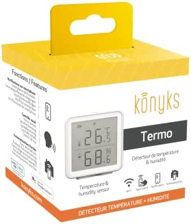 Thermomètre Hygromètre connecté Konyks Termo Wi-Fi Compatible Alexa et Google Home Relève la température et l' humidité et déclenche d'autres appareils Konyks en fonction du résultat Fiche Technique et Prix au Maroc