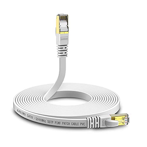 KASIMO Câble Ethernet Cat 8 Plat, Câble RJ45 Avec Connecteurs Plaqués Or – Cable Réseau LAN Haut Débit 40 Gb/s - 2000 MHz – 0,5m Blanc Avis, Fiche Technique et Prix au Maroc