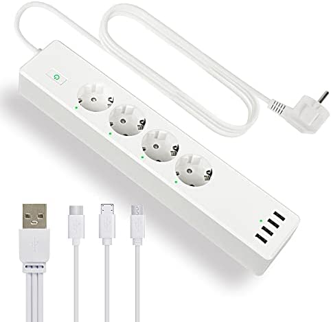 Multiprise Connectée Alexa Intelligente WiFi avec Protection Anti-Surcharge 4 Prises 4 Ports USB et Câble USB 3 en 1 Compatible avec Alexa Google Smart Life et Commande Vocale Fiche Technique et Prix au Maroc