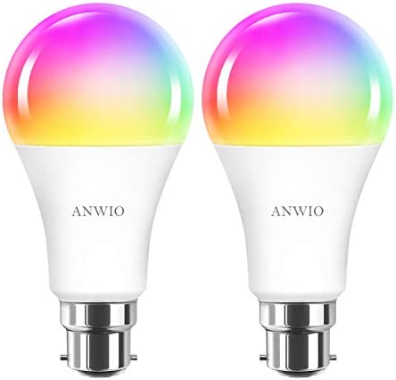 ANWIO 12W Ampoule LED WiFi Intelligente B22 A70 Dimmable et multicolore, 1521Lm, Tuya App Et Smart Life, RGB Ampoule, Pas de Hub requis, Lot de 2 Fiche Technique et Prix au Maroc