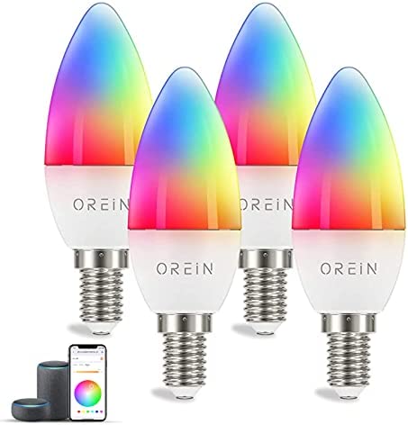 OREiN Ampoule Connectée LED E14 Alexa Smart Bulb Intelligente 5W 470LM, WLAN WiFi Ampoule Multicolore RGBTW Forme de Bougie C35/B35, Contrôle Vocal/APP, Compatible avec Alexa/Google Home/Siri 4-Pack Fiche Technique et Prix au Maroc