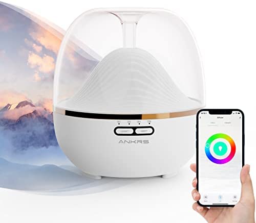 Diffuseur d'Huiles Essentielles WiFi, Ankrs 600ml Humidificateur d'air Compatible avec Alexa/Google Home, Diffuseur Électrique Connecté avec RGB Colorées, Timer et Contrôle à Distance sur l’APP Fiche Technique et Prix au Maroc