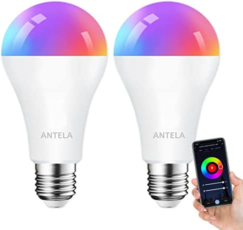 ANTELA Ampoule Connectée WiFi E27 A65 12W 1320LM LED Intelligente RGB+CCT 2700K-6500K Compatible avec Alexa, Google Home, Commande Vocale, 2 PCS Fiche Technique et Prix au Maroc