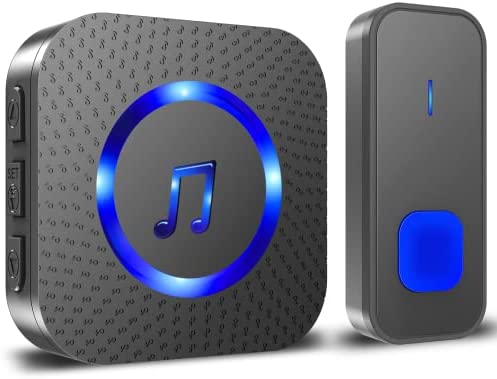 Sonnette sans Fil, 400M Sonnette de Porte IP55 Étanche Carillon Electronique, Kit de Carillon avec Récepteurs Enfichables pour la Maison, 55 Mélodies au 5 Niveaux Volumes, LED Bleu Noir Fiche Technique et Prix au Maroc