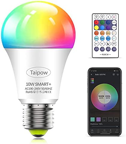 Taipow Led Ampoule Connectée Alexa, E27 10W Ampoule Wifi Multicolore avec Télécommande, Ampoule RGB Couleur compatible avec Alexa Echo, Google Home - Lot de 1 Fiche Technique et Prix au Maroc