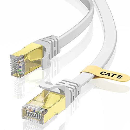VOIETOLT CAT8 Câble Ethernet 5M, 40Gbps/2000Mhz Haut Débit Gigabit RJ45 LAN Câble Réseau Internet, Cat-8 Plat Câble PatchBlindé Robuste pour Ordinateur Modem Routeur PC PS4/5 TV – Blanc Avis, Fiche Technique et Prix au Maroc