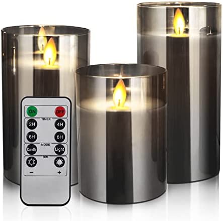 3 LED Bougies Sans Flamme 10-15cm Bougies Electrique Piliers en Verre Gris LED Flamme Vacillante Fausse Bougies à Piles avec Télécommande et Minuterie pour Fête, Anniversaire, Mariage, Table Fiche Technique et Prix au Maroc