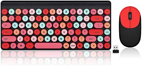 VEGCOO Clavier Souris, 86 Touches 2.4 GHz Ensemble Clavier et Souris，rétro Clavier sans Fil avec Souris Optique, à Touches Rondes colorées pour Windows, Mac, PC, Ordinateurs Portables (Noir) Fiche Technique et Prix au Maroc