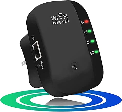 Amplificateur de signal WiFi sans fil 2,4 GHz 300 Mbit/s jusqu'à Internet avec antenne intégrée et port LAN, installation facile (noir) Fiche Technique et Prix au Maroc