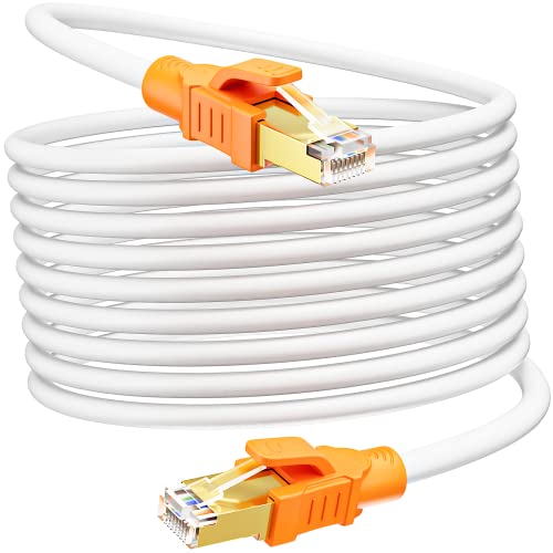 Cable Ethernet 10m Cat 8 Blindé, 40Gbps 2000MHz Cable RJ45 10 Mètres Haut Debit Cable Reseau 26AWG S/FTP PIMF Cable Internet Extra Lang Cable LAN Blanc POE avec 10 Cable Clips pour Routeur, Modem, PS5 Avis, Fiche Technique et Prix au Maroc