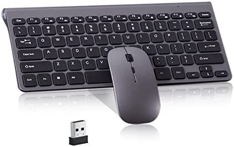 COMBLU Clavier et souris sans fil compact 2,4 GHz - Petit clavier USB silencieux pour ordinateur portable, PC et ordinateur portable - Gris Fiche Technique et Prix au Maroc