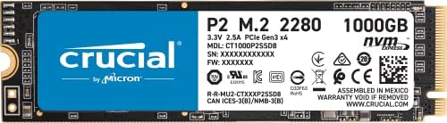 Crucial P2 CT1000P2SSD8 SSD Interne 1To, Vitesses atteignant 2400 Mo/s (3D NAND, NVMe, PCIe, M.2) Fiche Technique et Prix au Maroc