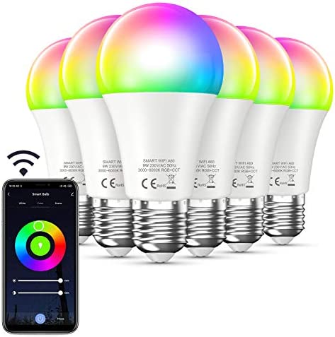 Bewahly Ampoule Connectée WiFi [6 Pack], E27 9W Smart LED Bulb Compatible avec Alexa et Google Home, RGB et Blanc Dimmable Intelligente Changement de Couleur Ampoules LED, Contrôle à distance par App Fiche Technique et Prix au Maroc