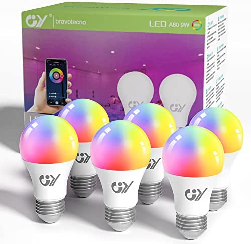 GY Lot de 6 Ampoules Connectée WiFi LED Compatible avec Alexa/Google Home,E27 9W 800LM Intelligente Dimmable A60 Ampoule Multicouleurs RGB+Blanc Chaud/Froid 2700K-6500K Fiche Technique et Prix au Maroc