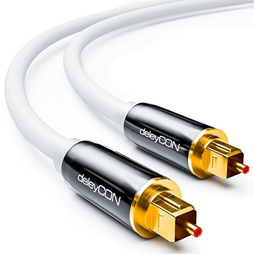 deleyCON 1,5m Câble Audio Digital Optique S/PDIF 2x Prises Toslink Câble Fibre Optique Prises Métalliques 5mm Flexible - Blanc Avis, Fiche Technique et Prix au Maroc