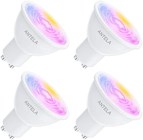 ANTELA Ampoule Connectée WiFi Gu10 4,5W 350 LM LED RGB Lumière Blanche Chaude/Froide 2700K-6500K Compatible avec Alexa/Google Home, Ampoule Intelligente Angle de Faisceau de 40°, 4 PCS Fiche Technique et Prix au Maroc