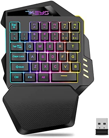 Clavier de jeu sans fil à une main, 7 touches 2,4 GHz demi-clavier 35 touches RVB rétro-éclairage, repose-poignet confortable, clavier d'économie d'énergie pour PC portable Fiche Technique et Prix au Maroc