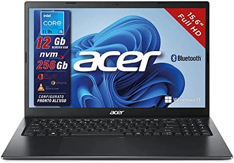 Acer, Ordinateur portable portable Intel 4 Core i5 10 Th jusqu'à 3.6 GHz, RAM 12 Go, SSD 256 Go, écran 15.6 pouces Full HD, Win 11 Pro, ordinateur portable prêt à l'emploi, Garantie Italie Fiche Technique et Prix au Maroc