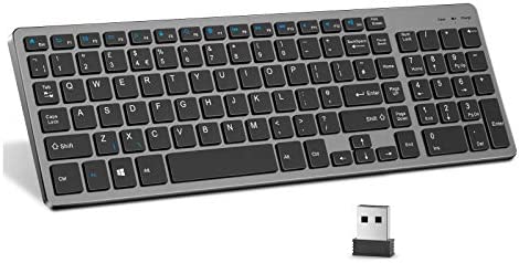 Vivefox Clavier sans fil 2,4 GHz ultra fin rechargeable avec pavé numérique pour ordinateur, PC, ordinateur portable, surface – disposition QWERTY britannique, gris Fiche Technique et Prix au Maroc