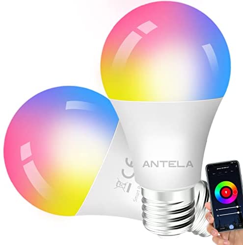 ANTELA Ampoule Connectée LED Wifi E27 9W RGB/CCT 2700K-6500K, Ampoule Intelligente compatible avec Alexa/Google Home, 2PCs Fiche Technique et Prix au Maroc