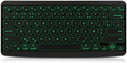 Clavier Bluetooth Rétroéclairé 7 Couleurs, Clavier sans Fil Touches Silencieuses Clavier Rechargeable Compatible avec iOS Android Windows Systèmes Clavier pour iPad Tablette Smartphone Mac TV Fiche Technique et Prix au Maroc