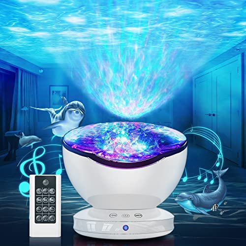ARTINABS Lampe Projecteur LED Simulation des Vagues Océan, Veilleuse Enfant avec 8 Modes de Couleurs 6 Sons de Musique Télécommande Minuterie Lampe de Chevet pour Decoration Chambre Bébé (Blanc) Fiche Technique et Prix au Maroc