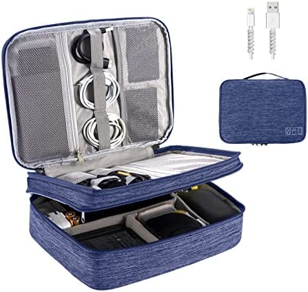 OrgaWise Sac Électronique Multifonctionnel Sac Câble Portable Étanche pour Tablette, Disque Dur Externe, Chargeur, Câbles, Objets, Adaptateurs, Cartes Mémoire, Câbles USB (Bleu-3 Couches) Fiche Technique et Prix au Maroc