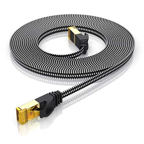 Primewire - 10m Câble réseau plat Cat 7 RJ45 - Câble LANGigabit Ethernet - Revêtement en tissu tressé noir- 10Gbps - Câble de patch 600Mhz – U/FTP - Compatible avec Modem routeur Switch PC Box Avis, Fiche Technique et Prix au Maroc