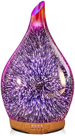 280ML Diffuseur Verre Or Rose,Diffuseur d'huiles Essentielles avec Effet feu d'artifice,7 Types de Lumière,Arrêt Auto,Durée de 7H,Réglage de l’Heure,Ultrasonique Silencieux pour Maison,Cadeau élégant Fiche Technique et Prix au Maroc