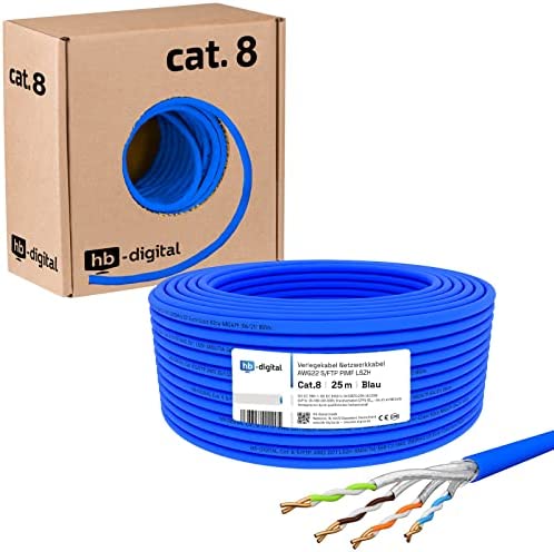 HB-DIGITAL 25m Cat 8.1 Câble réseau Câble d'installation Câble de données Câble Ethernet LAN Cat.8 jusqu'à 40 Gbit/s Cuivre S/FTP 2000 MHz PIMF LSZH Cat8 Sans halogène RoHS-Compliant AWG 22/1 bleu Avis, Fiche Technique et Prix au Maroc