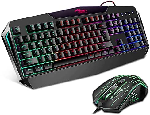 BAKTH Clavier Gaming Souris RGB Filaire, avec LED lumière de Couleurs Clavier USB Gaming et Souris(3600 DPI) pour PS4, PC, Ordinateur Portable/Bureau Clavier QWERTY Fiche Technique et Prix au Maroc