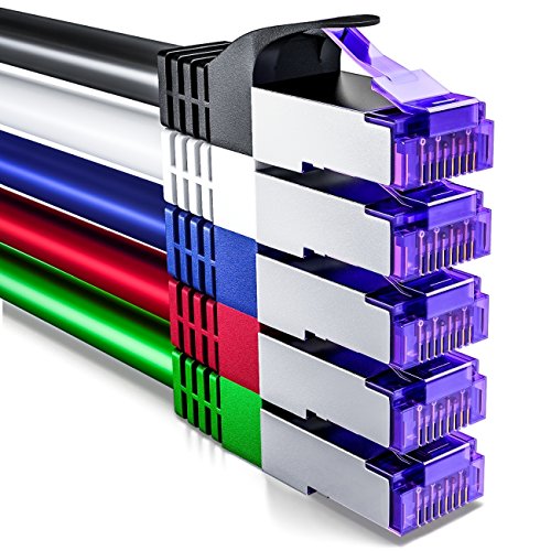 deleyCON 5x 2m CAT7 Câble Réseau - 10 Gigabit - Câble de Raccordement RJ45 Câble Ethernet (Cuivre, SFTP PiMF Blindage) - pour Highspeed LAN DSL Switch Modem Routeur Panneau de Brassage - Coloré Avis, Fiche Technique et Prix au Maroc