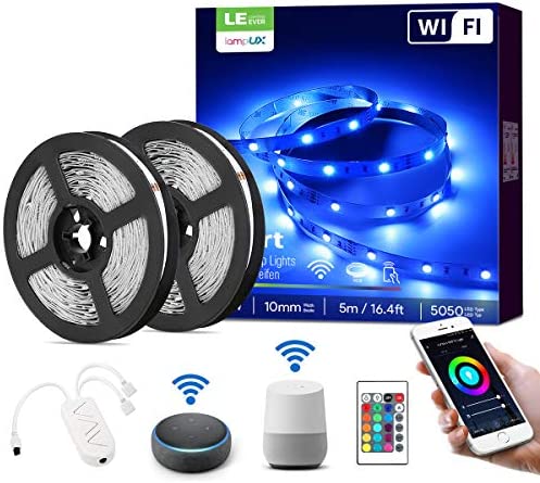 LE Ruban LED WiFi Connecté Alexa 10M RGB 5050 16 Millions de Couleurs, Bande LED Adjustable avec Minuterie et Télécommande, Compatible avec Alexa, Google Home, Smartphone APP (2.4GHz, 2 * 5m) Fiche Technique et Prix au Maroc
