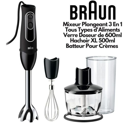Braun MULTIQUICK 5 Mixeur plongeant 3 en 1 Verre Doseur+Hachoir XL 500ml+Batteur Qualité Allemande
 Fiche Technique et Prix au Maroc
