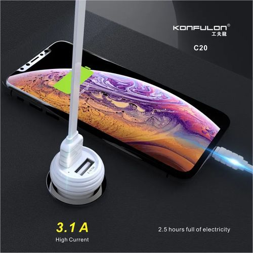 Konfulon Chargeur de voiture C20 3,1A double USB PowerDrive avec Cable TYPE C
 Fiche Technique et Prix au Maroc