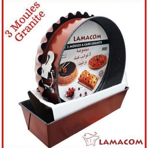 Lamacom Set 3 Moules a Cake Granite / Moules anti-adhérent - 3 formes
 Fiche Technique et Prix au Maroc