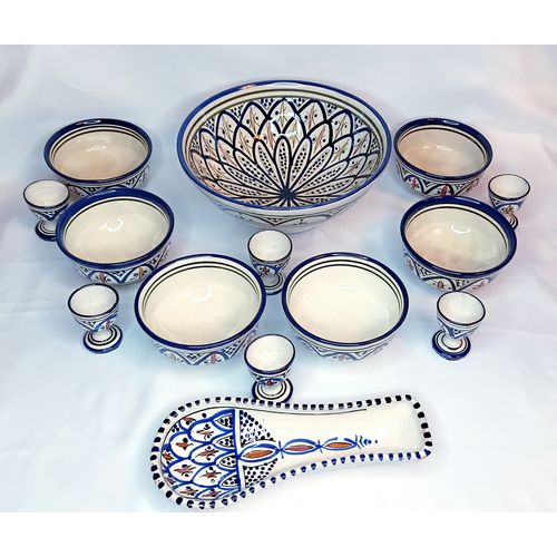 Pack 6 bols de soupe artisanal + grande bol de soupe + assiette pour cuillères+ 6 coquetiers
 Fiche Technique et Prix au Maroc