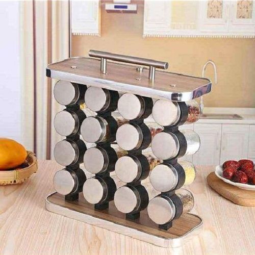 Pot d'assaisonnement en acier inoxydable et bois, Boite  à épices, 16 pièces
 Fiche Technique et Prix au Maroc