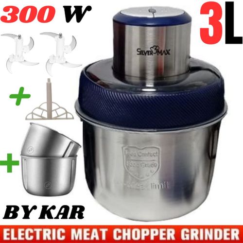 Silver Max Hachoir Electrique De Viande Et Légumes 2 BOLS INOX 300W 3L Avec Lames BY KAR
 Fiche Technique et Prix au Maroc