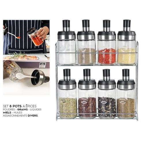 TATCH Set 8 Pots A Épices + Présentoir  Assaisonnements sel poivre miel huile Divers
 Fiche Technique et Prix au Maroc